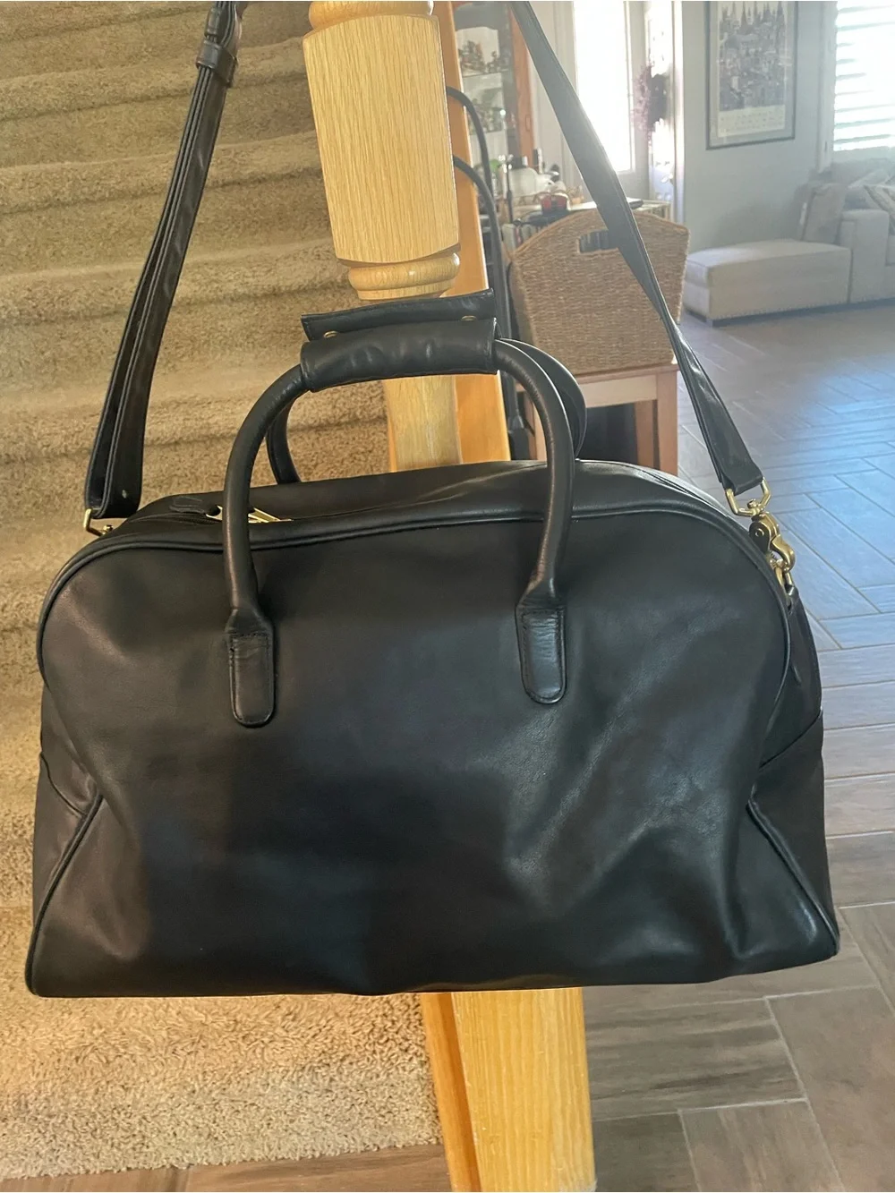 Coach Black Leather Duffel Bag with Gold Hardware